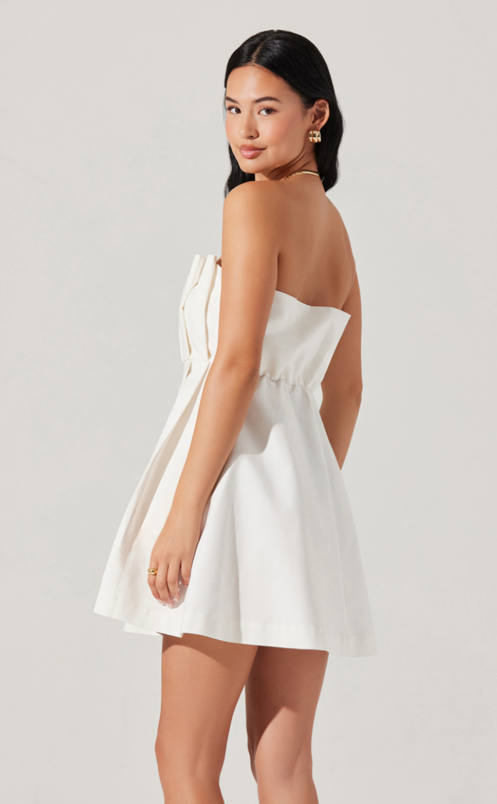 The ASTR Clemira Strapless Pleated Mini Dress is available at Harbour Thread in the color white