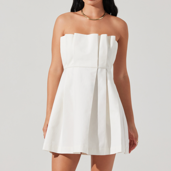 slim fit dress slacks Astr The Label | Clemira Pleated Mini Dress in White