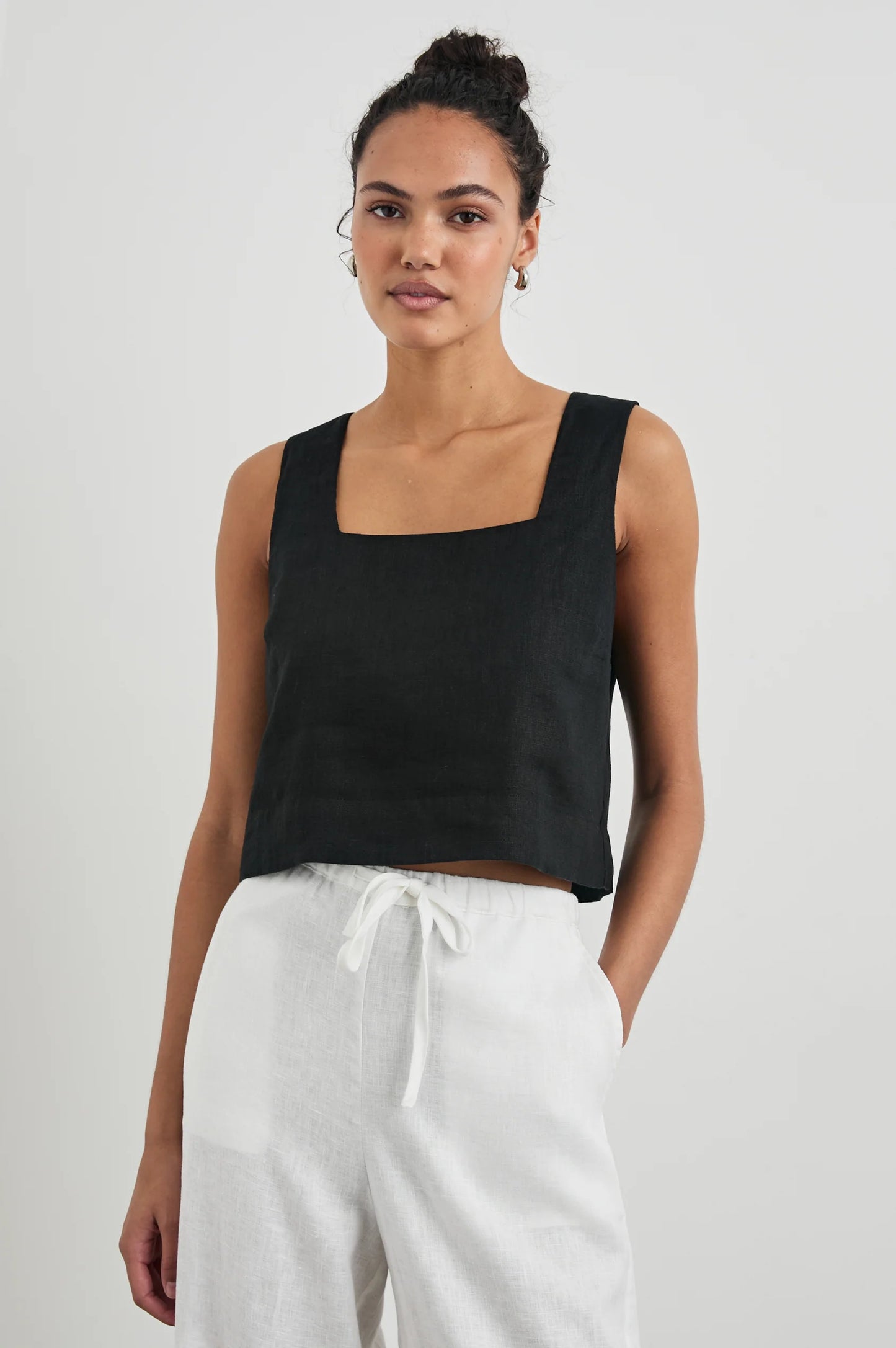 Shop the black fully-lined heavy linen Akira Crop Top by Rails at Harbour Thread for your elevated casual style