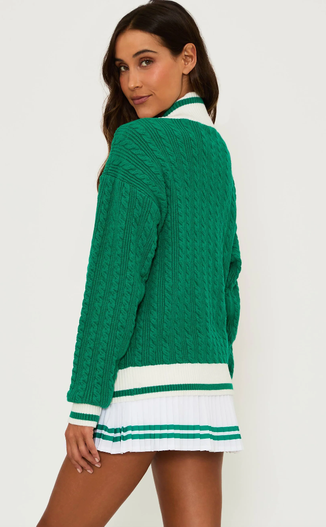 Green cable knit sweater from Beach Riot