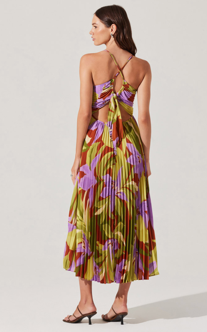 ASTR Blythe Floral Plisse Midi Dress
