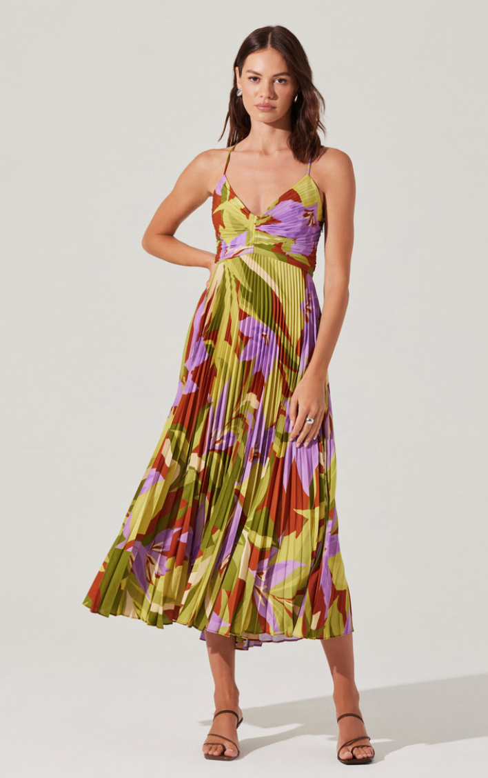 ASTR Blythe Floral Plisse Midi Dress