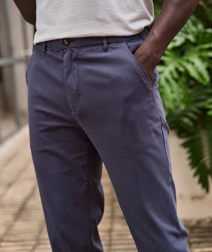 Shop men's pants for summer events at Harbour Thread in Burlington, VT. New arrivals include the Marine Layer Saturday Breeze Chino in India Ink.
