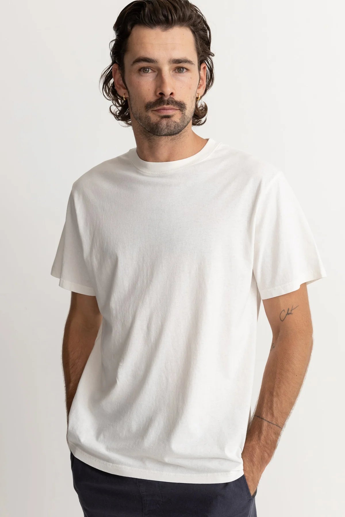 Enjoy casual good looks with the Classic Vintage Tee from Rhythm, available now at Harbour Thread Burlington.