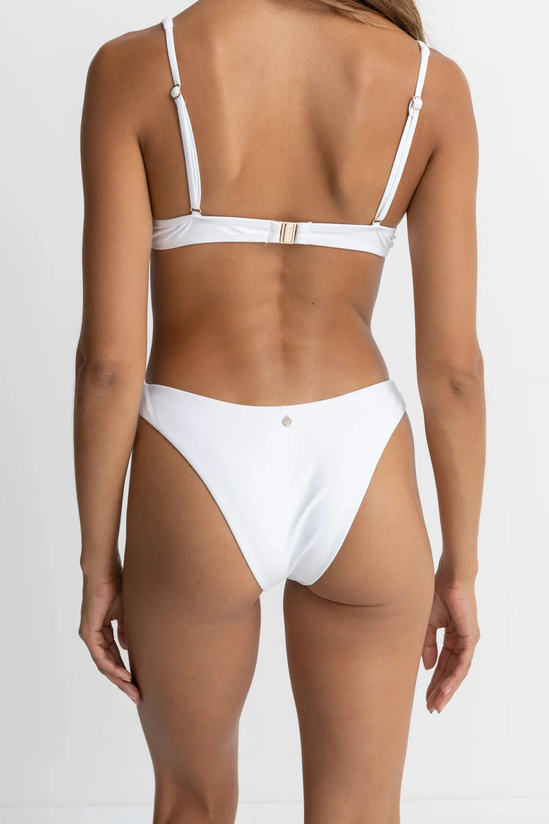 Shop medium coverage hi waisted white bikini bottoms from Rhythm at Harbour Thread