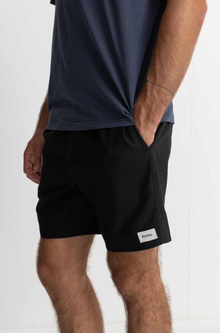 Shop the Vintage Black Classic Linen Jam men's shorts by Rhythm at Harbour Thread
