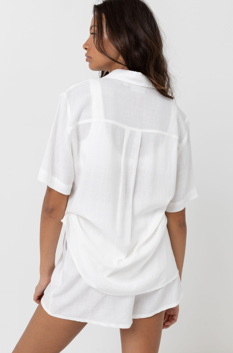 The Rhythm Classic Lounge Shirt in the color white