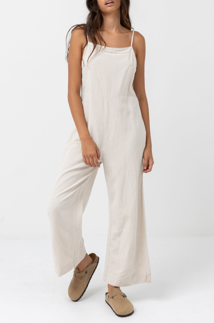 The Rhythm Classic Jumpsuit is available at Harbour Thread in the color Oat