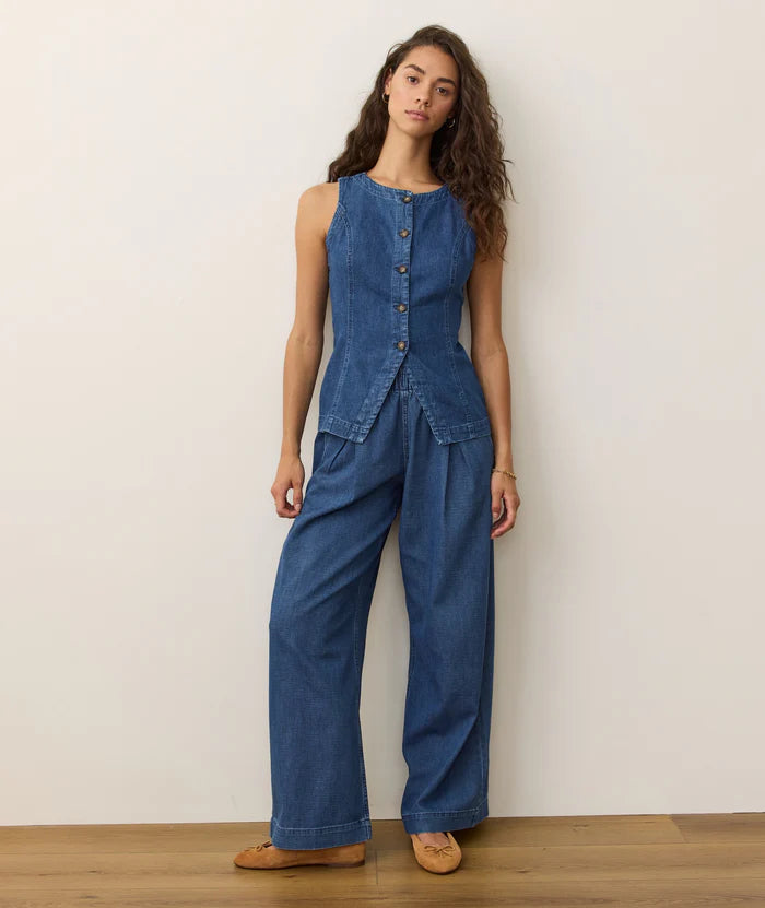 Marine Layer Allison Pleated Wide Leg Denim Trouser