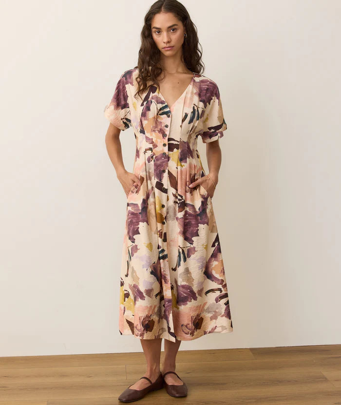 The Marine Layer Naomi Midi Dress in Watercolor Floral