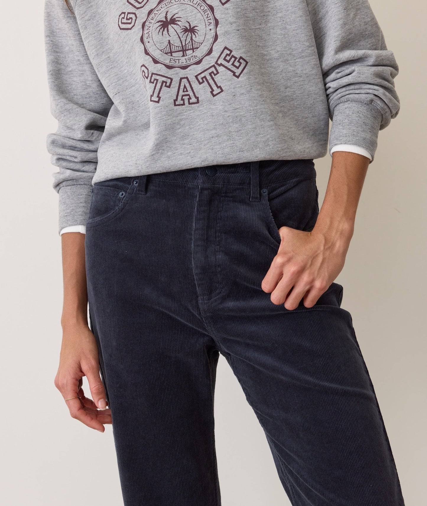 Women's navy straight leg corduroy pants from Marine Layer