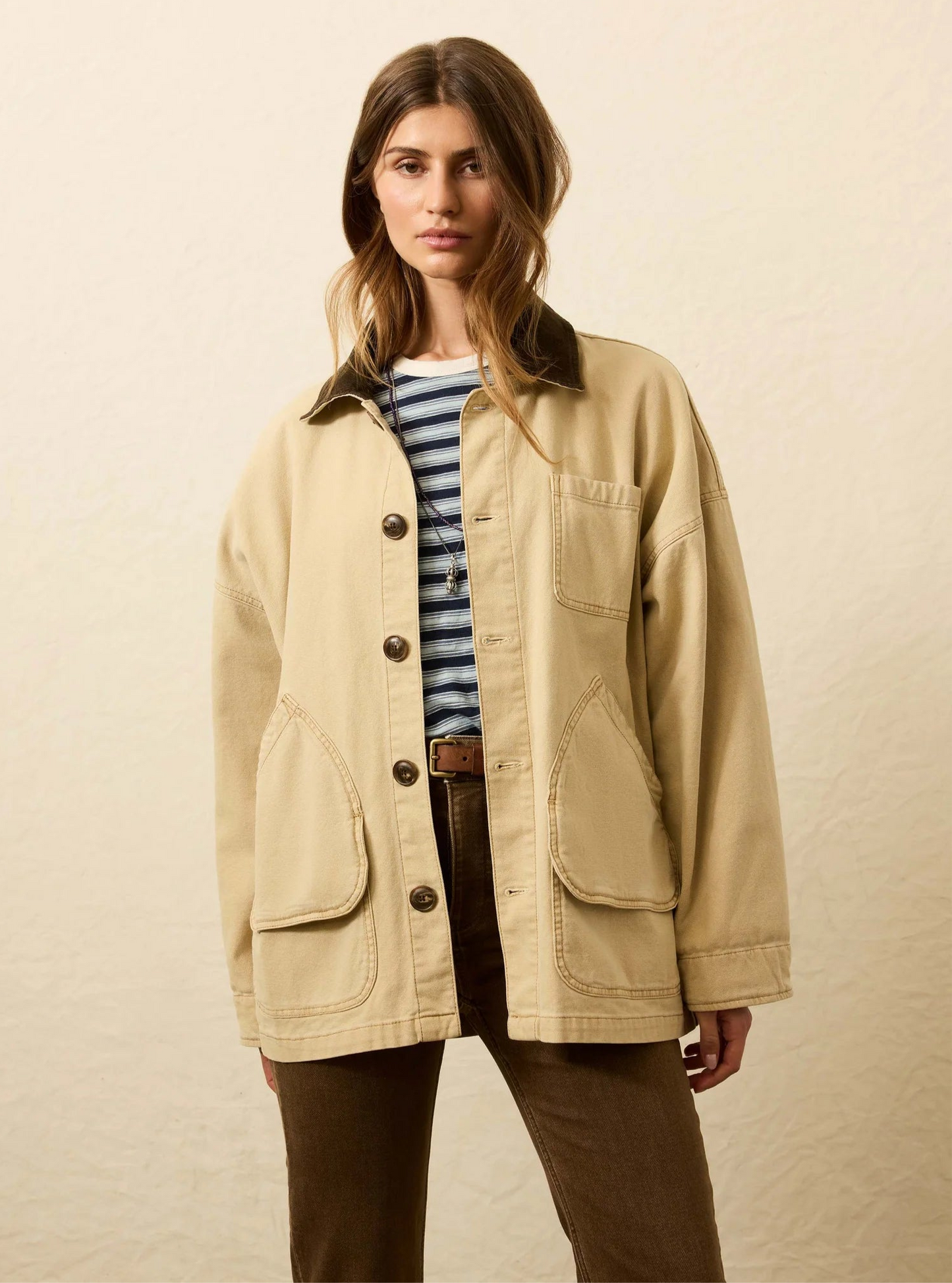 Crafted from sturdy yet softened cotton, this work-wear inspired jacket offers a charming vintage feel. Find yours today at Harbour Thread in Burlington, VT.