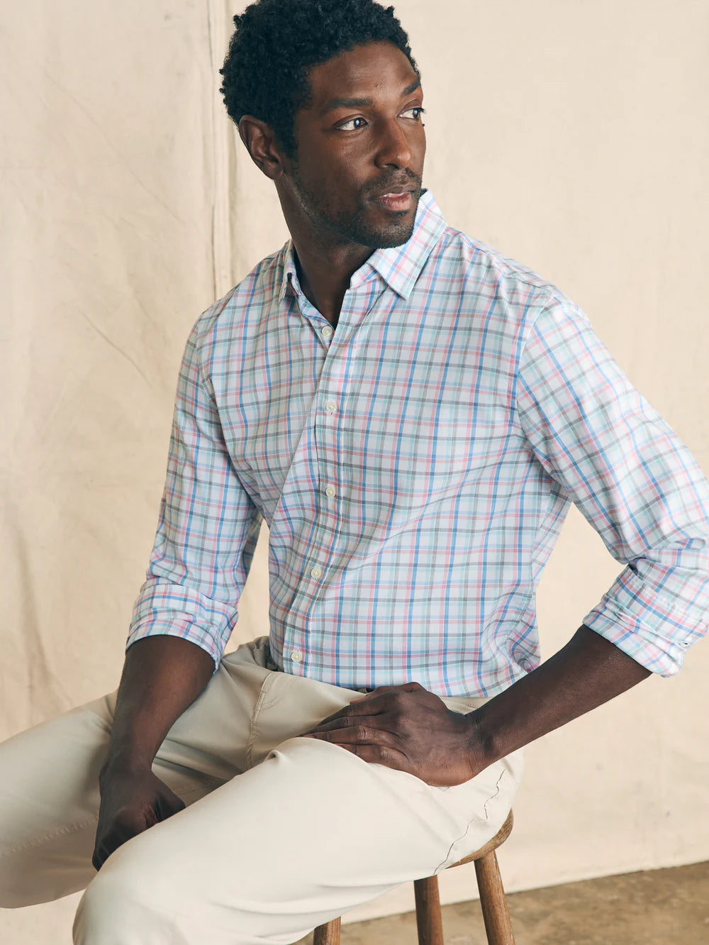 The Bliss Drive Plaid Movement Button Up Shirt by Faherty is on sale now at Harbour Thread