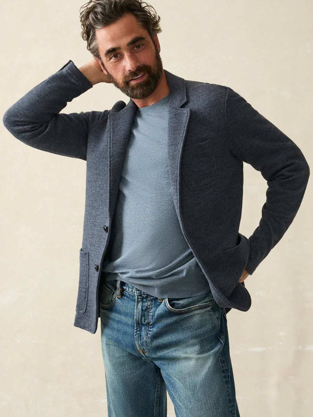 The Deep Navy Melange Inlet Knit Blazer by Faherty