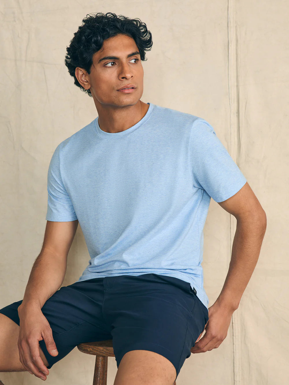 The Faherty Short Sleeve Movement T-Shirt is available at Harbour Thread in the color Cardiff Blue Heather