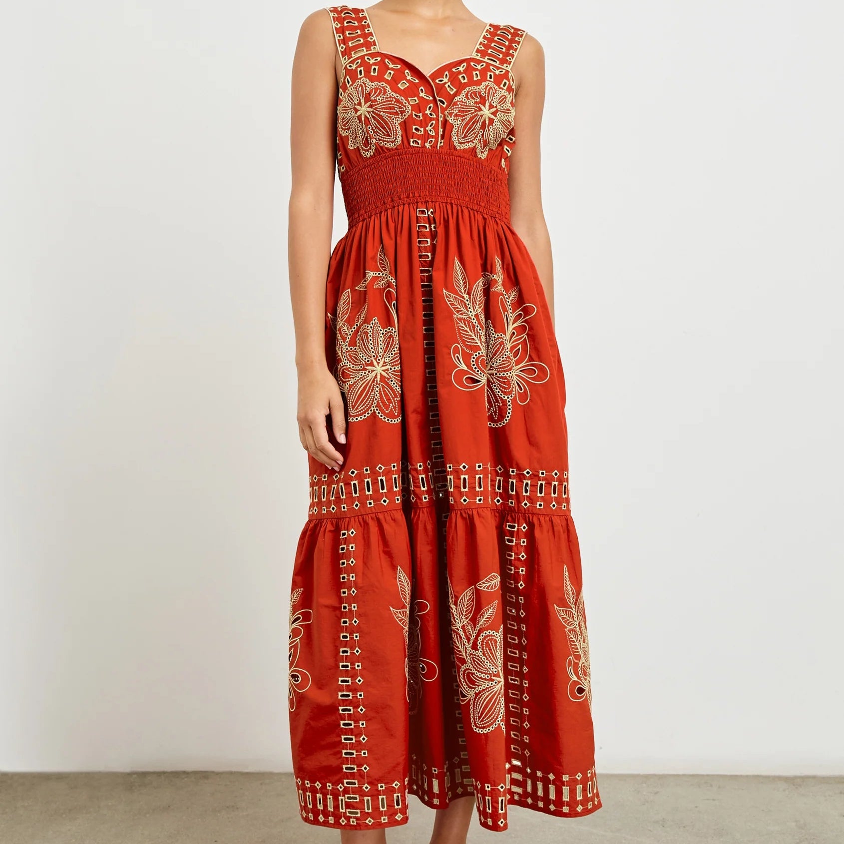 fawn embroidered eyelet midi dress Mirabel Eyelet Midi Dress — White & Natural main image 1