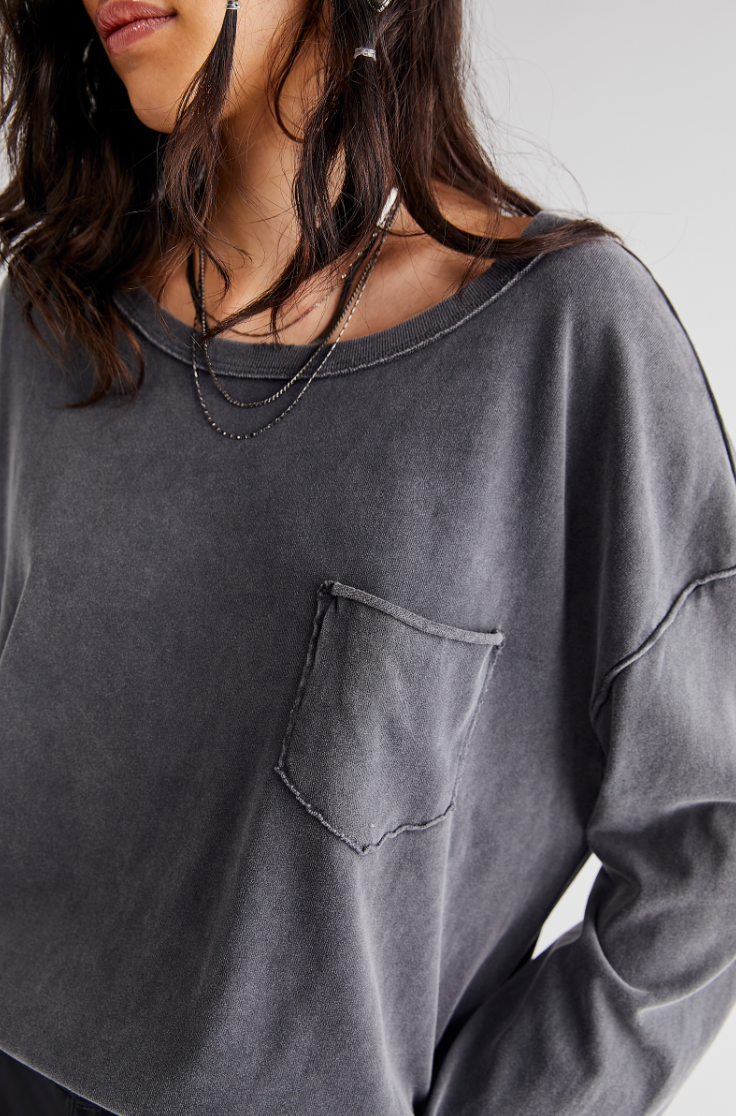 Front design detail on the Metal Stiletto Fade Into You Long Sleeve Tee by Free People