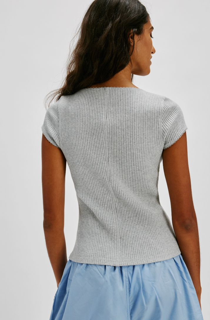 Short sleeve heather grey Free People top at Harbour Thread