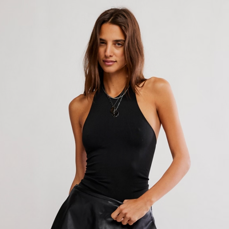 The Free People So Sleek Cami offers a halter neckline and stretchy fabrication