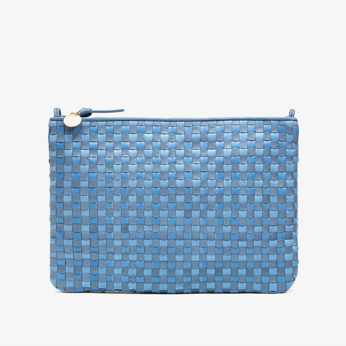 Shop the Light Blue Woven Checker Flat Clutch with Tabs by Clare V. at Harbour Thread.