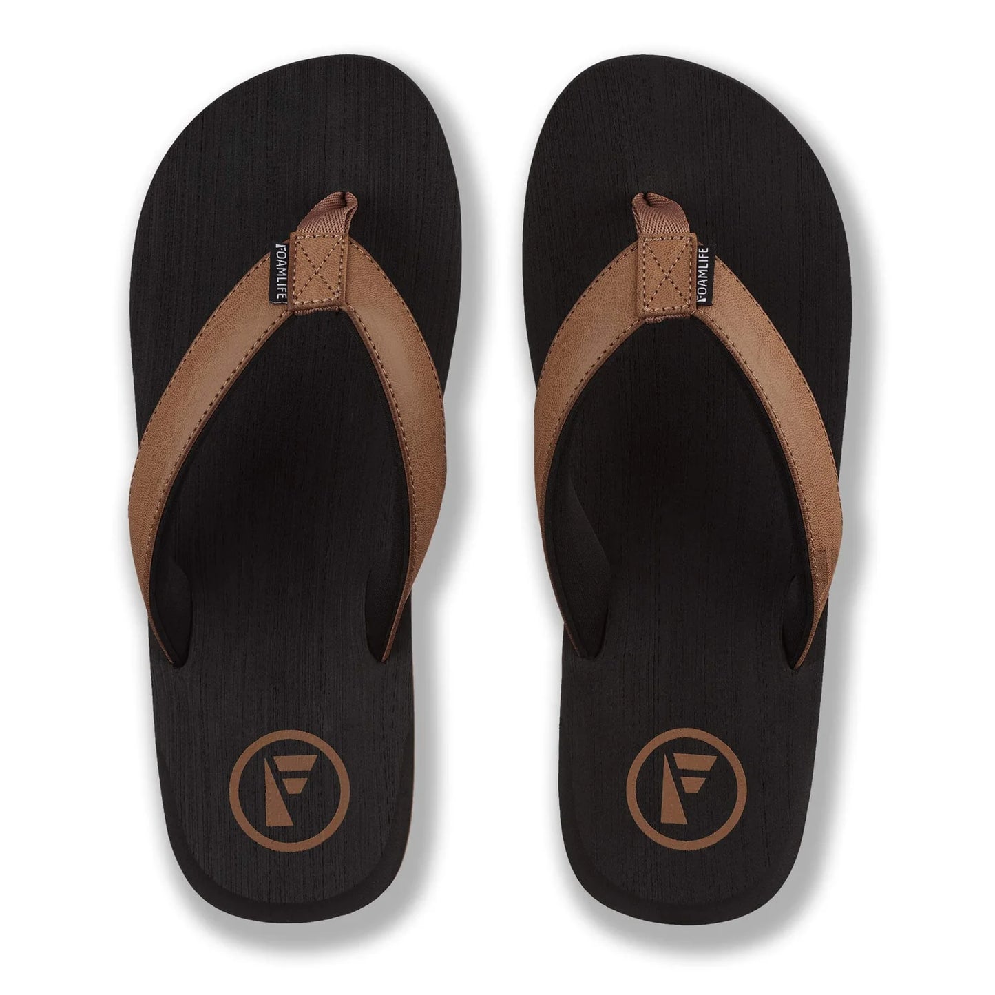 FoamLife Seales Men's Vegan Leather Flip Flops - Black/Tan