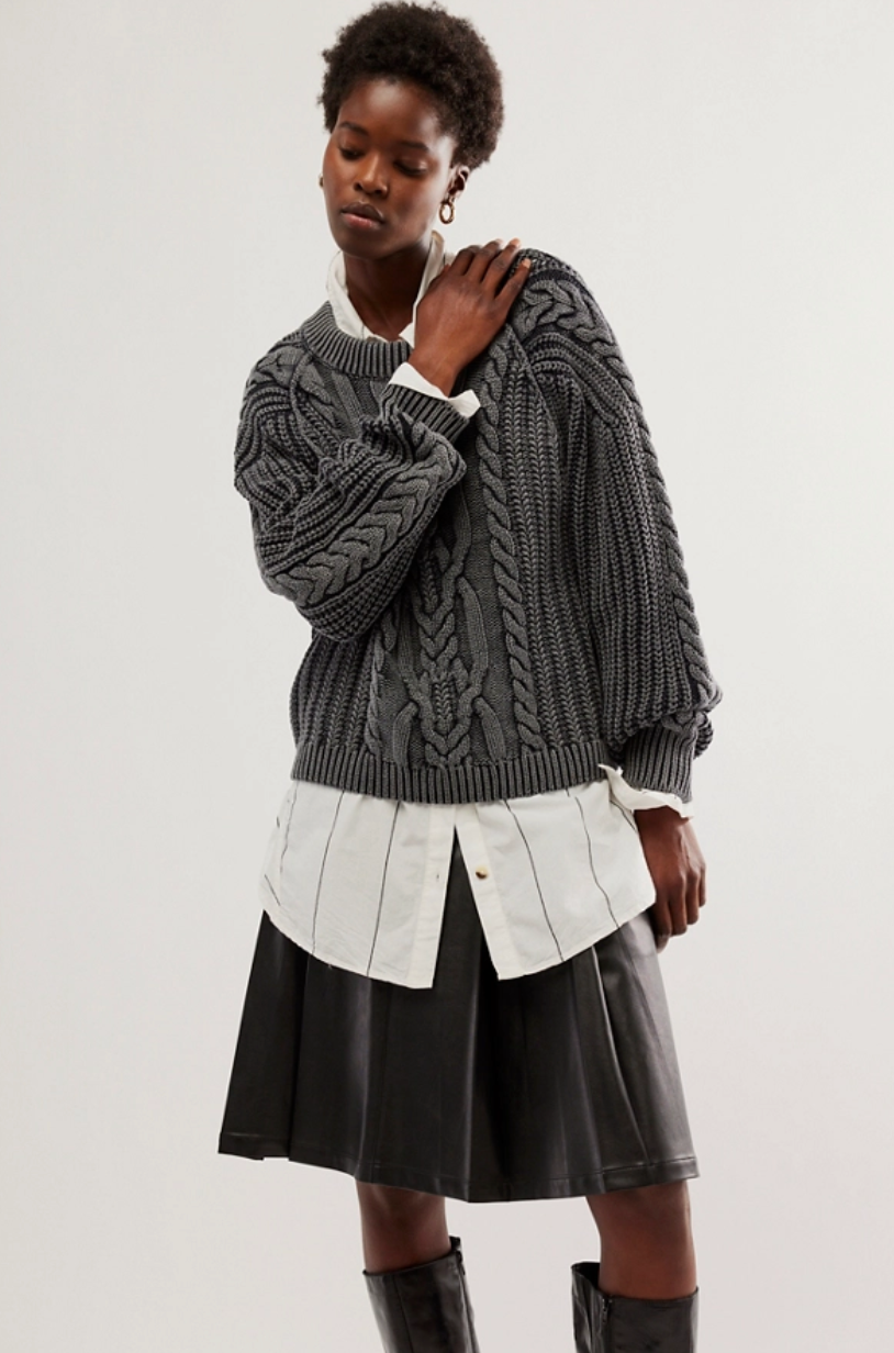 The Free People Frankie Cable Sweater is at Harbour Thread boutique in the color Black