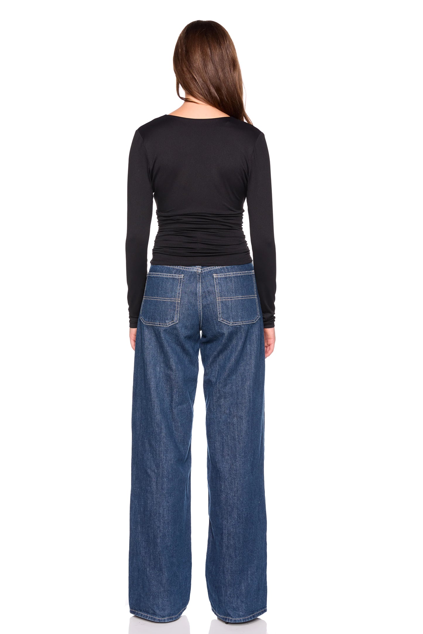 Susana Monaco V-Neck Gathered Long Sleeve Top