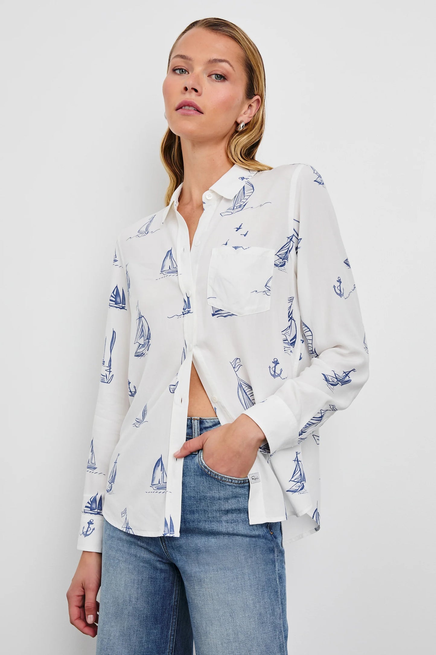 Shop the polished and playful Kathryn printed button down shirt by Rails at Harbour Thread for fun and refined style.