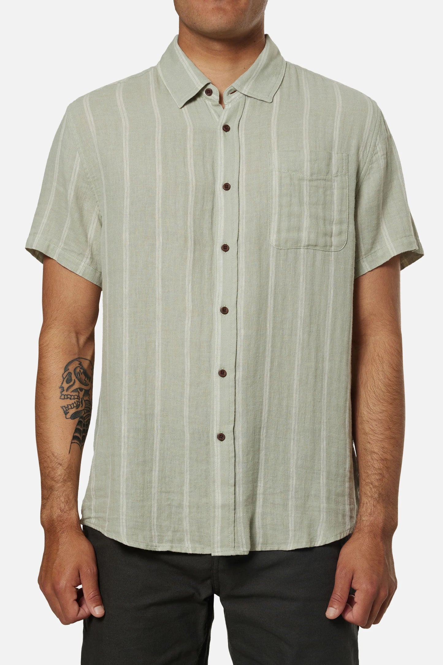 Men's light green short sleeve button down shirt by Katin