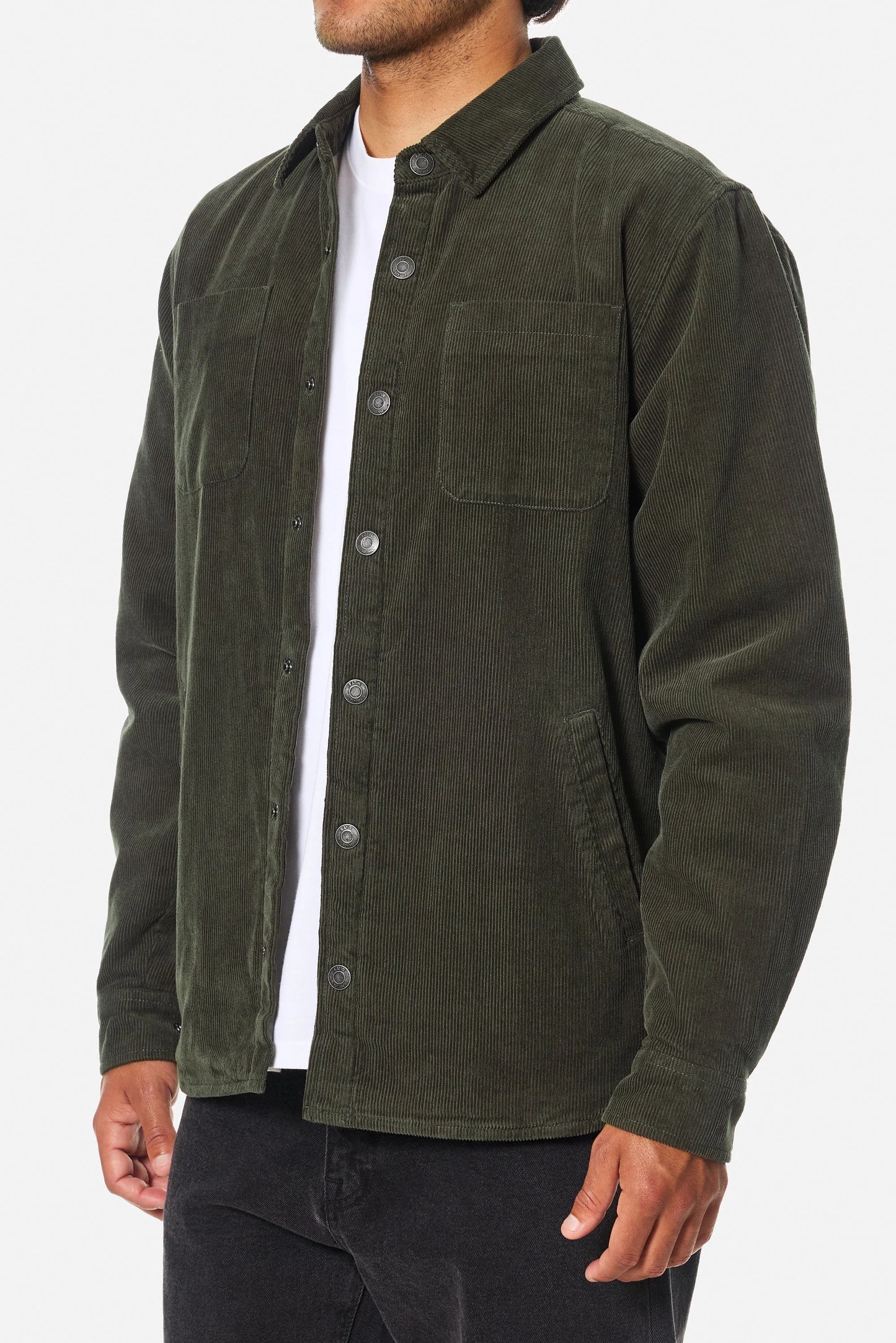 Man wearing a dark green shirt jacket