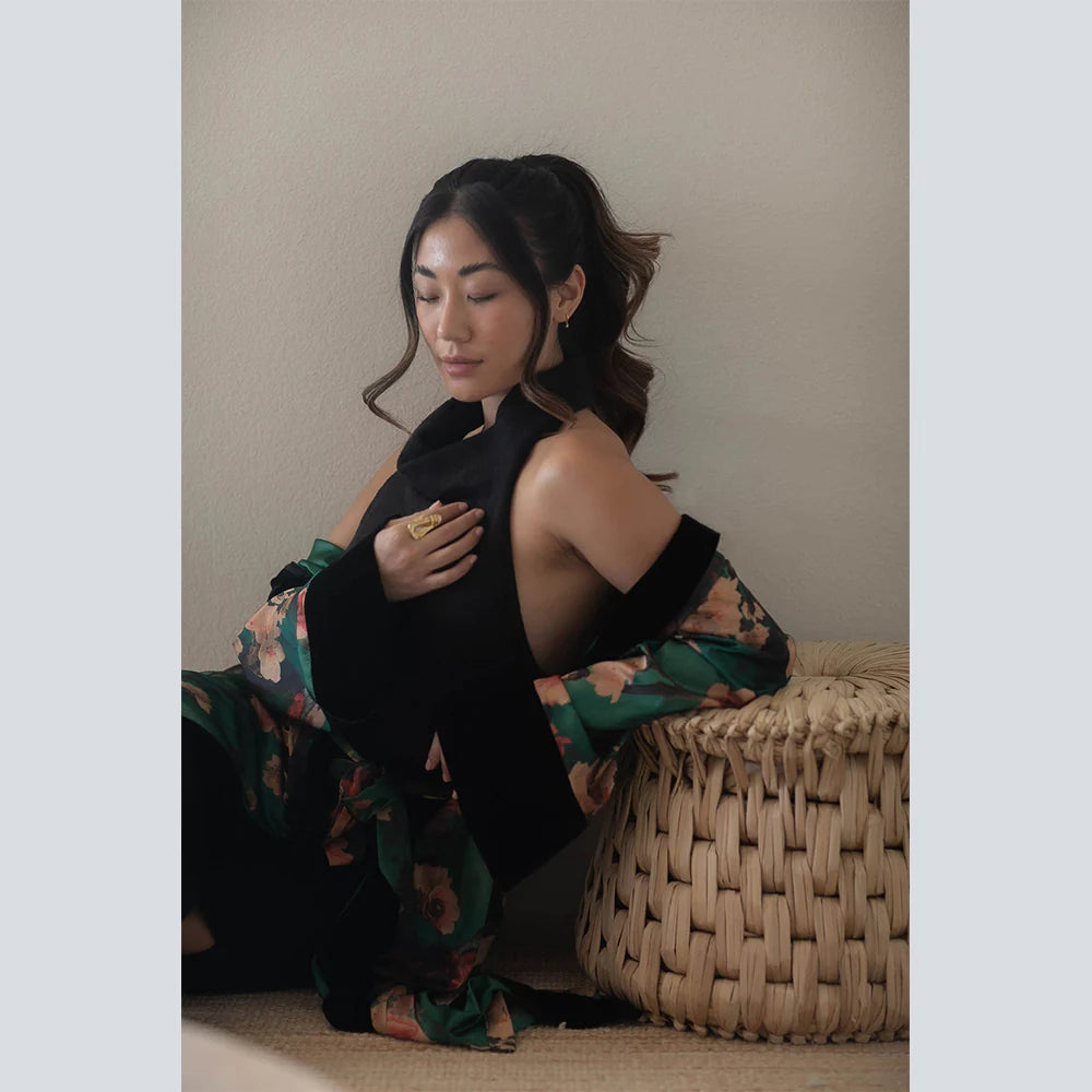 The Azumi Short Kimono Wrap is perfect for luxe lounging or as a coverup for nights out.