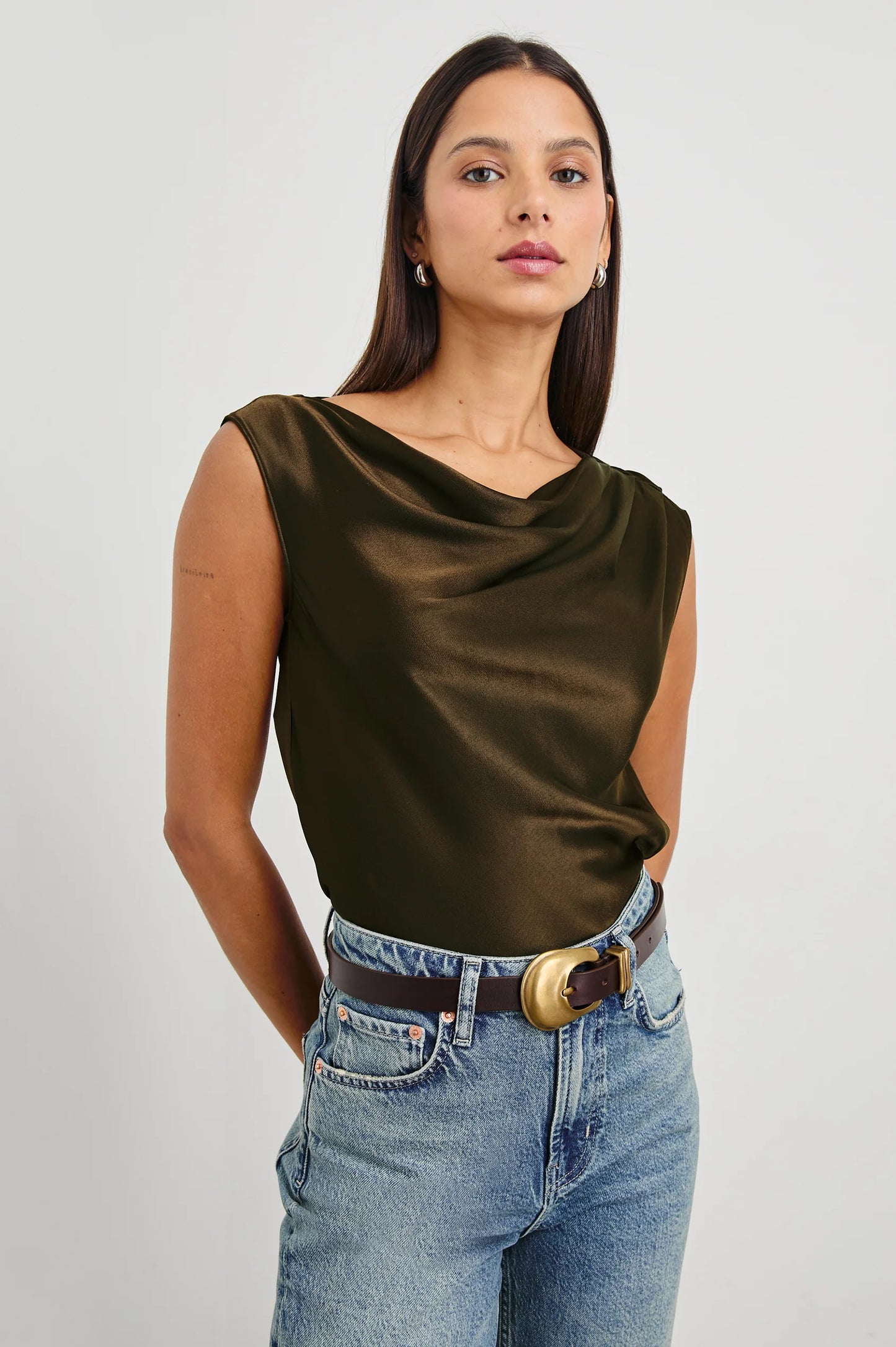 This sophisticated sleeveless top from Rails is cut from a soft satin back crepe with a lovely cowl neckline
