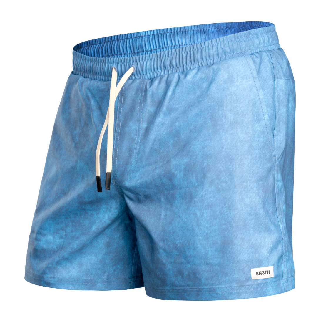 Men's blue acid wash swim shorts
