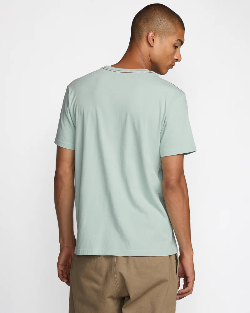 Men's light blue t-shirt with RVCA signature red stitching at Harbour Thread