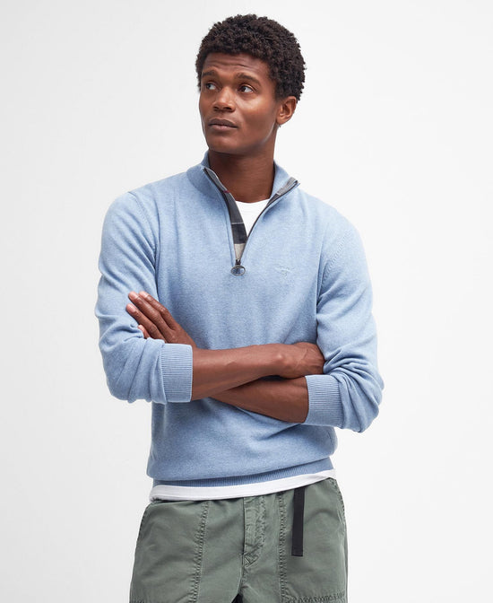 Front view of the Barbour Cotton Half Zip in the color Dark Chambray