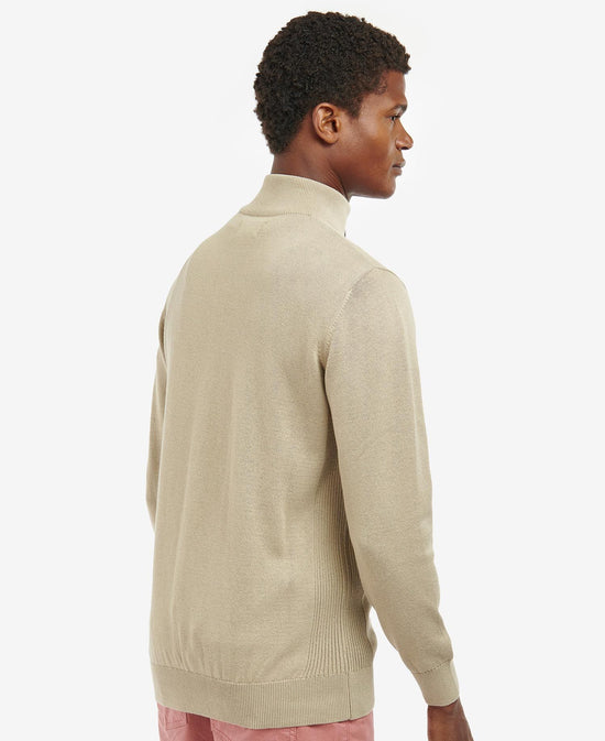 Back view of the Washed Stone color Cotton Half Zip Pullover by Barbour