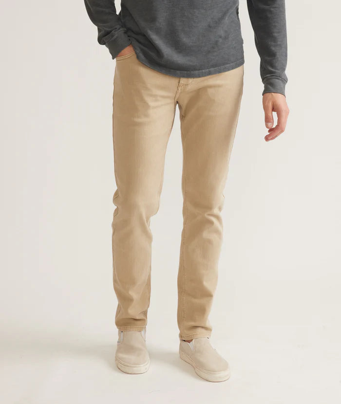 men's khaki color slim fit 5 pocket pants by Marine Layer