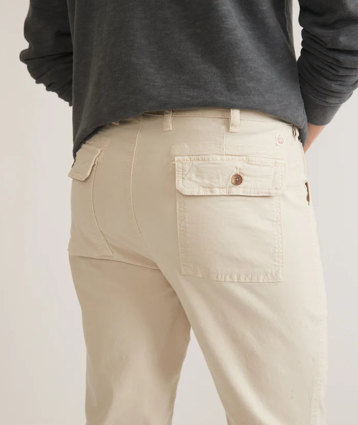 Bacl view of the Marine Layer Breyer Relaxed Utility Pant in the color Natural