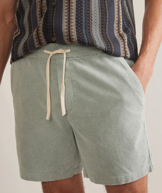 Marine Layer's 6" Saturday Cord Short in the color Grey Mist