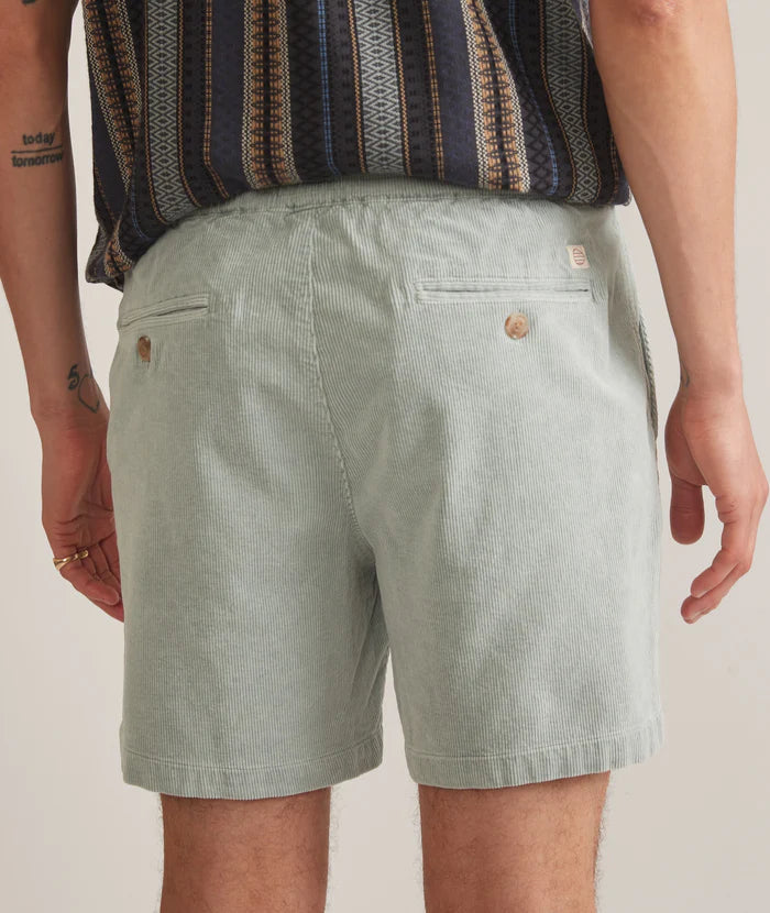 Back view of Marine Layer's 6" Saturday Cord Short in the color Grey Mist