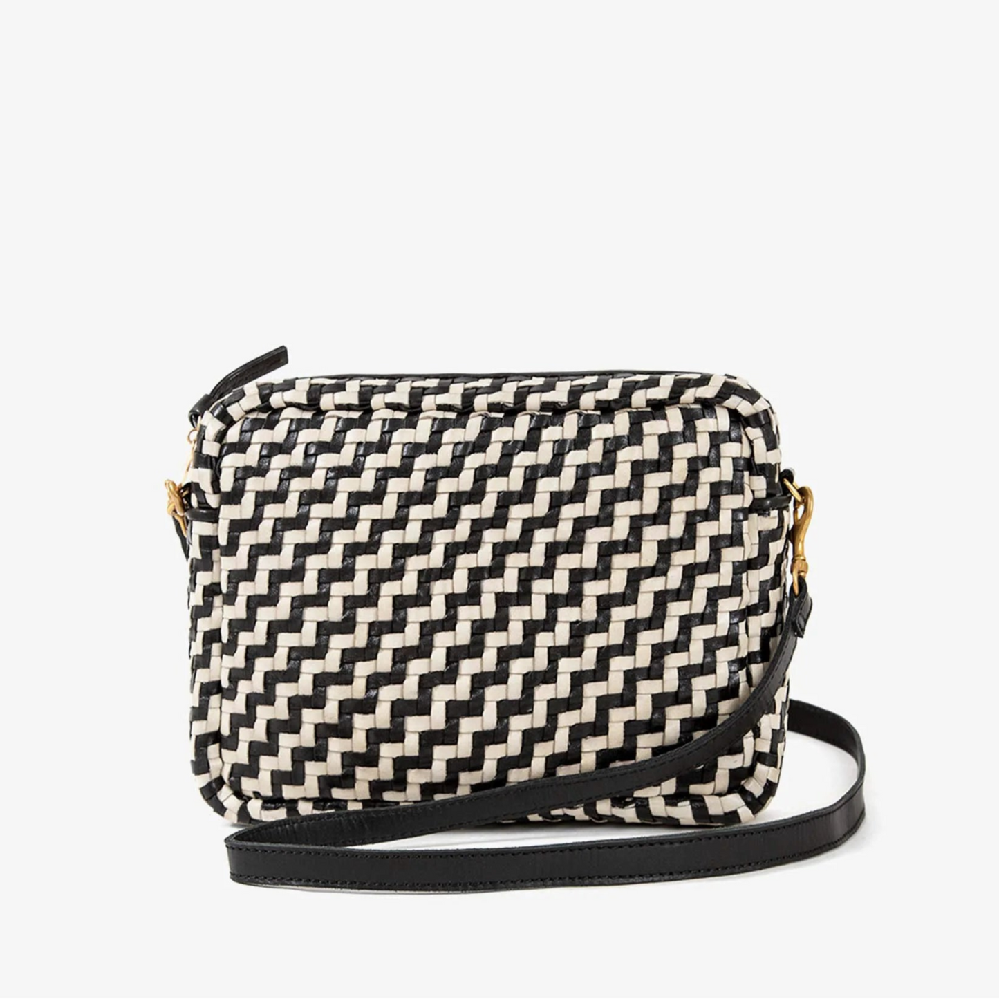 The Black and Cream Woven Zig-Zag Midi Sac bag by Clare V.
