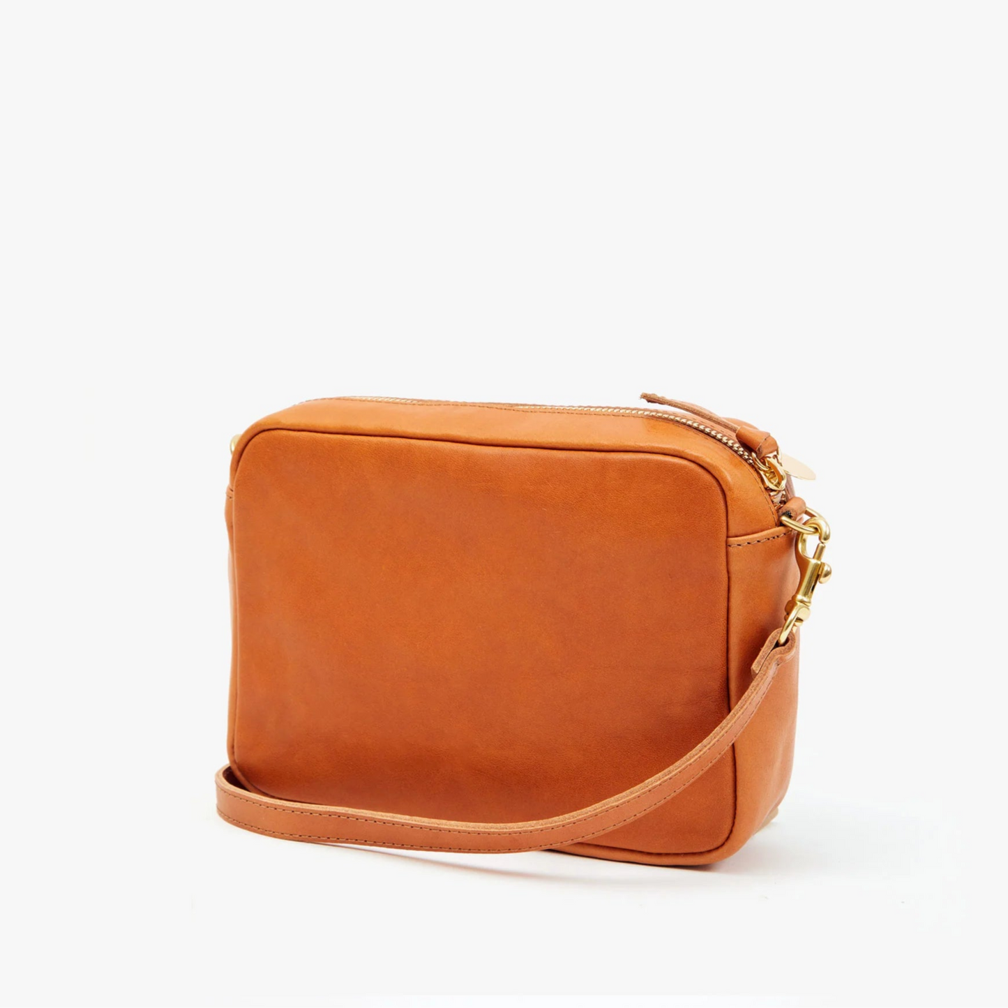 Back view of the Tan Nappetto Stripe Midi Sac Crossbody by Clare V.