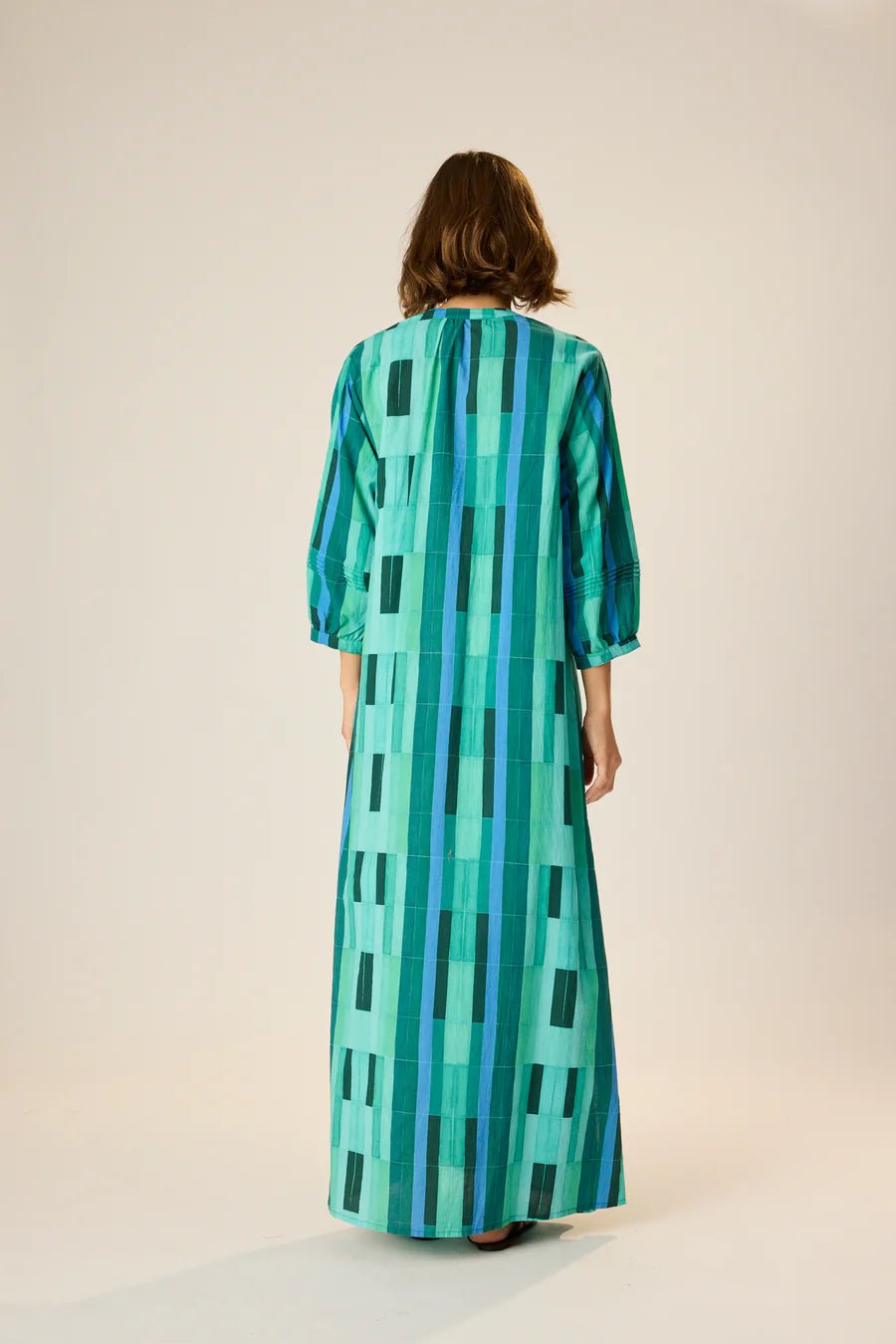 Multi green 3/4 sleeve maxi dress