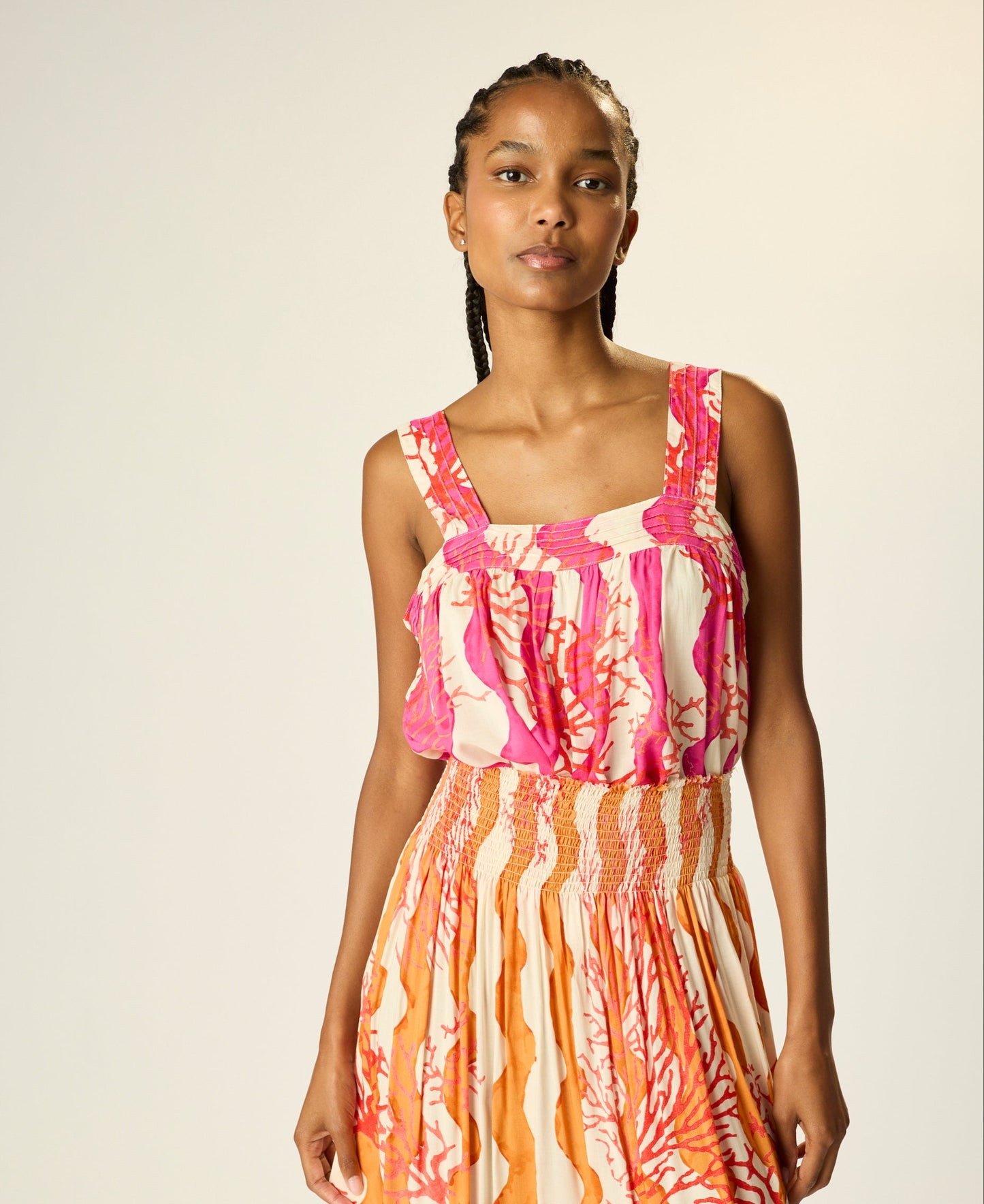 Feel free and flowy in this colorful square neck tank top from Natalie Martin, available now at Harbour Thread