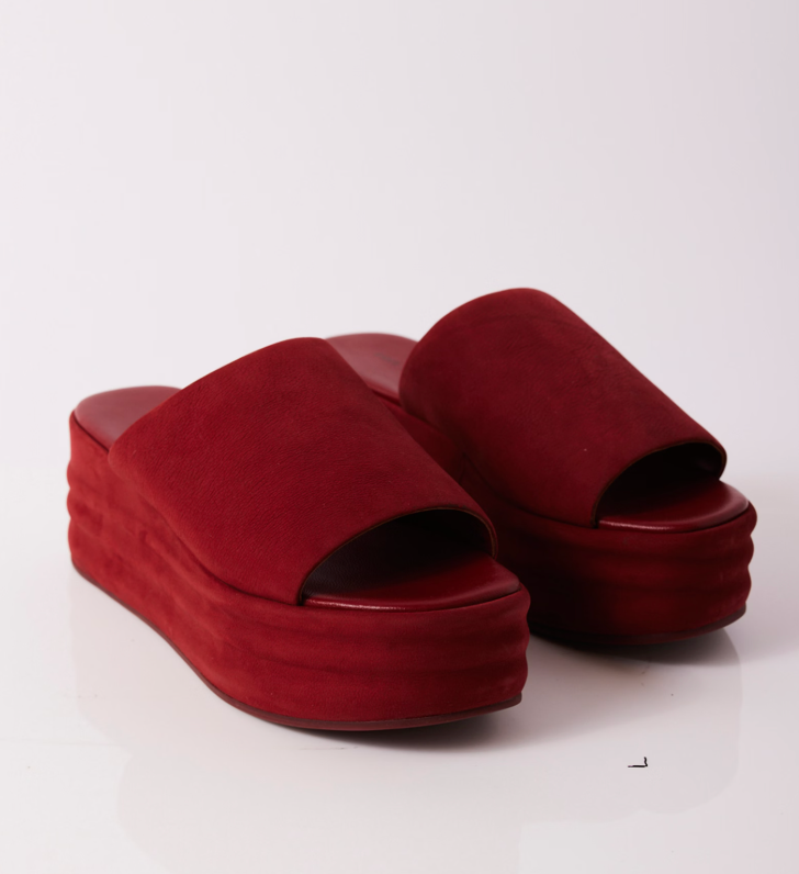 Women's Cherry Cola Red Harbor Flatform slip on sandals by Free People at Harbour Thread