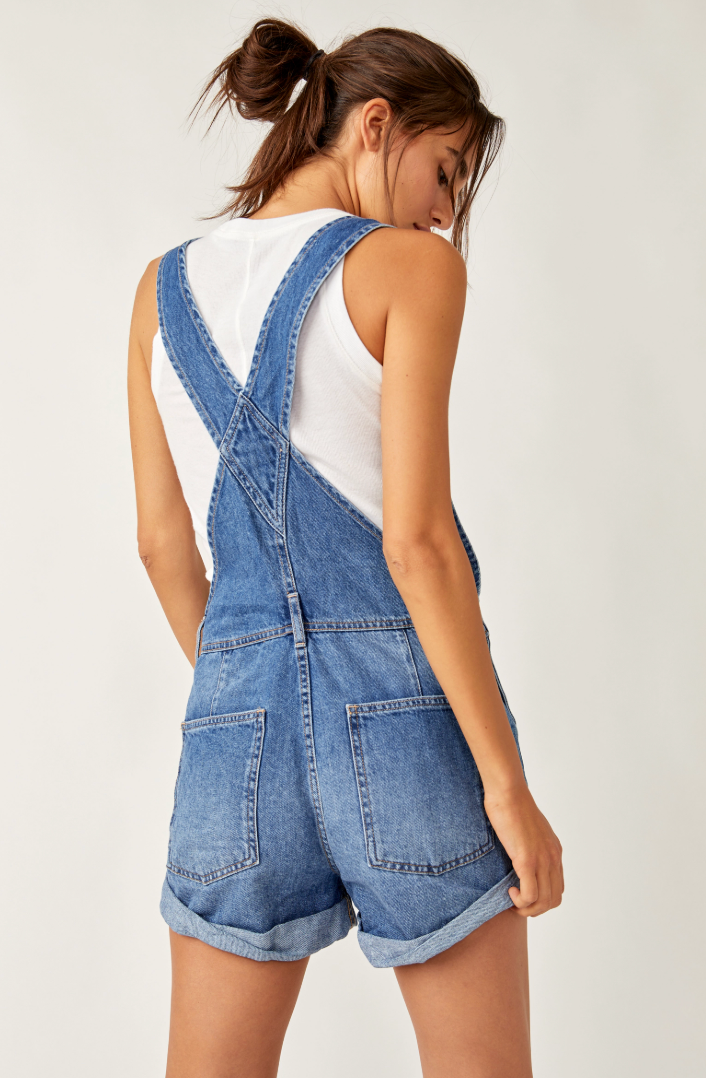 Denim shorts overalls by Free People at Harbour Thread women's boutique