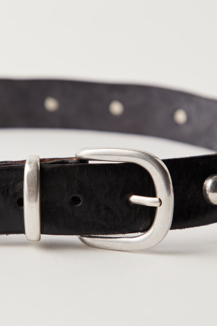 Free People black leather belt with silver buckle and studs