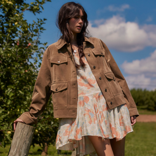 Free People Night Ranch Vegan Suede Jacket | Harbour Thread