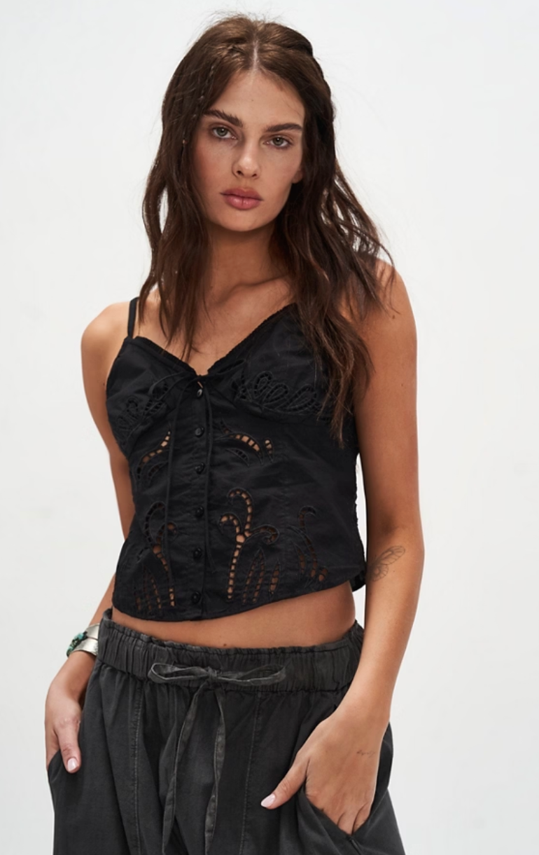 The Free People Sweet Sammi Eyelet Top is available at Harbour Thread in the color Black