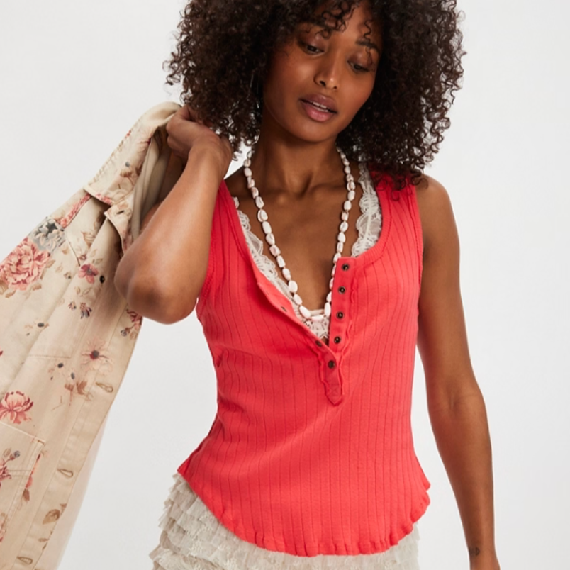 For a versatile and sustainable summer staple, shop the Free People Bryson Henley Tank, now at Harbour Thread women's boutique in Burlington, VT.